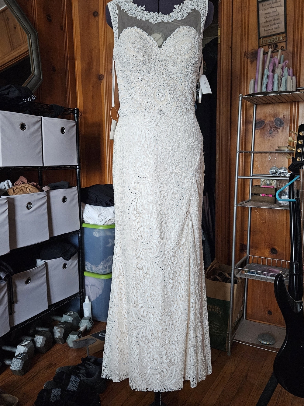 Ivory Beaded Lace Illusion Neckline Wedding Gown - David's Bridal